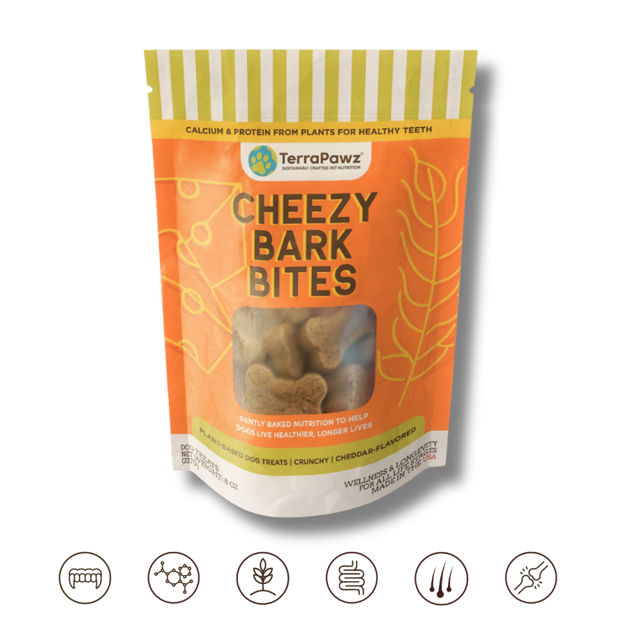
                      
                        Package of Cheezy Bark Bites with TerraPawz branding on a white background
                      
                    