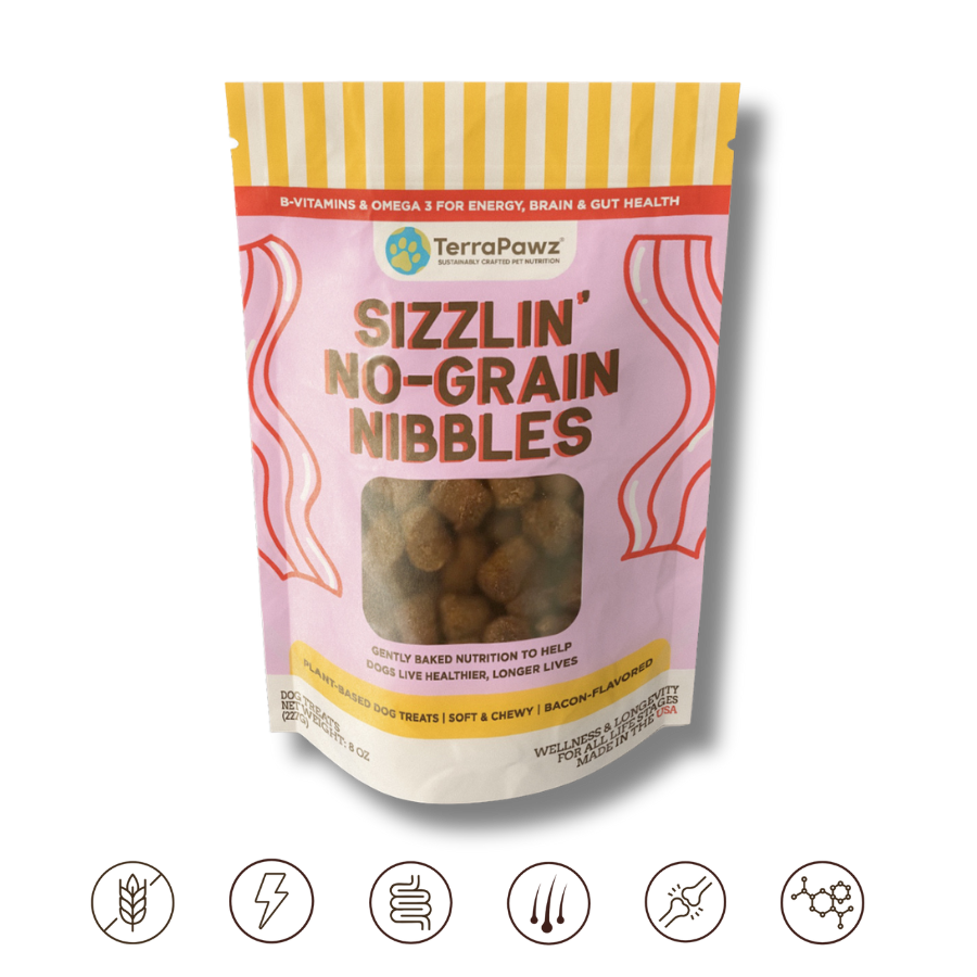 Package of TerraPawz Sizzlin' No-Grain Nibbles on a white background